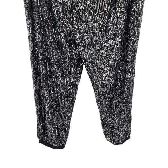 Scoop Women’s Sequin Joggers 3X Black Silver Pull-on Relaxed Drawstring Pockets - Picture 10 of 13